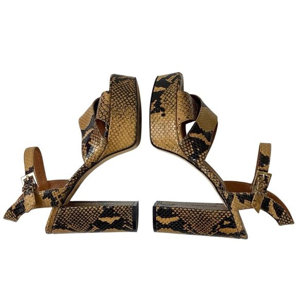 PARIS TEXAS Size 39.5 Python Print Platform Sandals Brown Caramel Shoes Heels - Picture 4 of 15